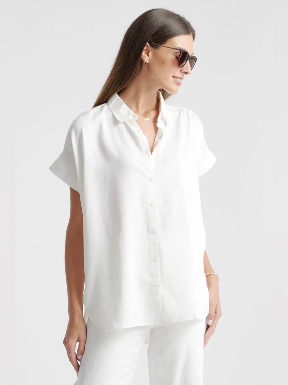 Quince White Short Sleeve Button Down Vintage Wash Tencel Camp Shirt size S